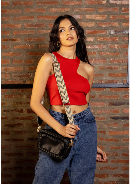 SOYA SHOULDER RED CUT OUT CROP TOP